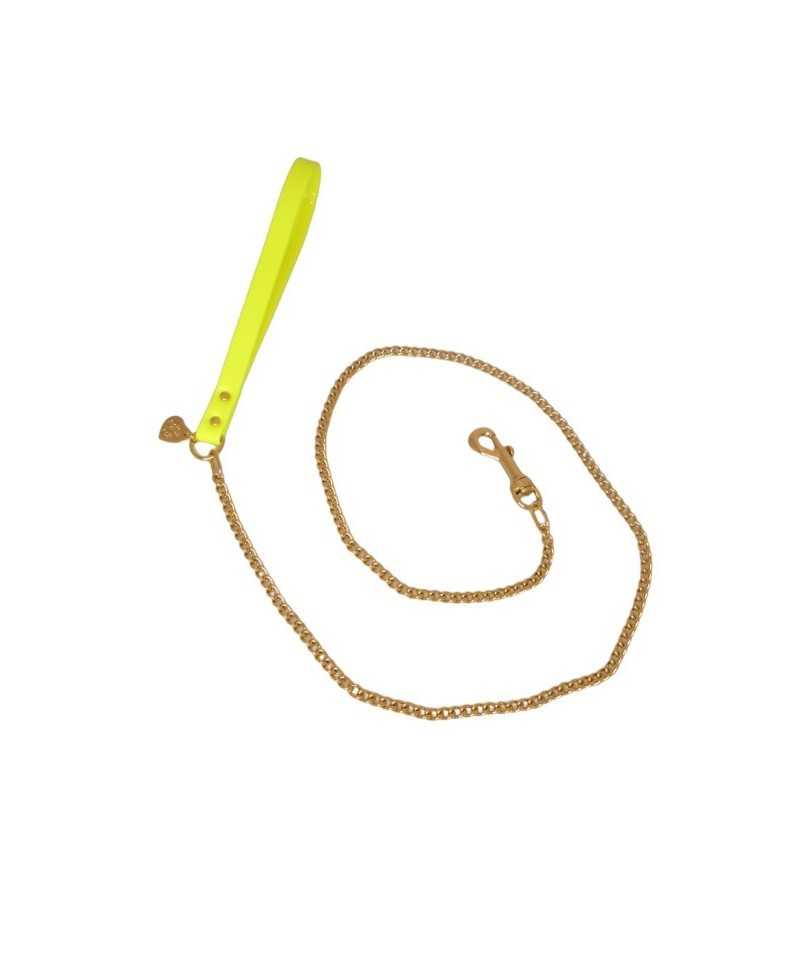 CHAIN LEASH FLUO YELLOW ECOPAINT/GOLD Piccoli Pets