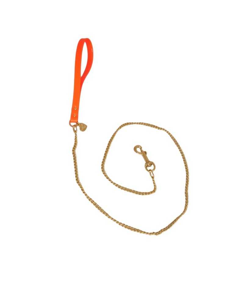 CHAIN LEASH FLUO ORANGE ECOPAINT/GOLD Piccoli Pets