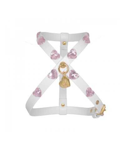 Piccoli Pets PINK HEARTS HARNESS WHITE ECOLEATHER/GOLD