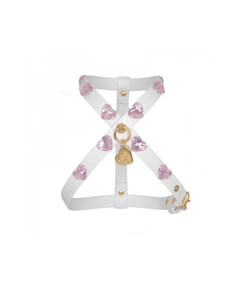 Piccoli Pets PINK HEARTS HARNESS WHITE ECOLEATHER/GOLD