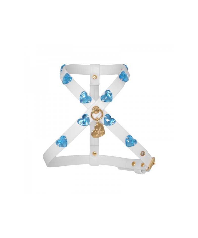 Piccoli Pets AZUL HEARTS HARNESS WHITE ECOLEATHER/GOLD