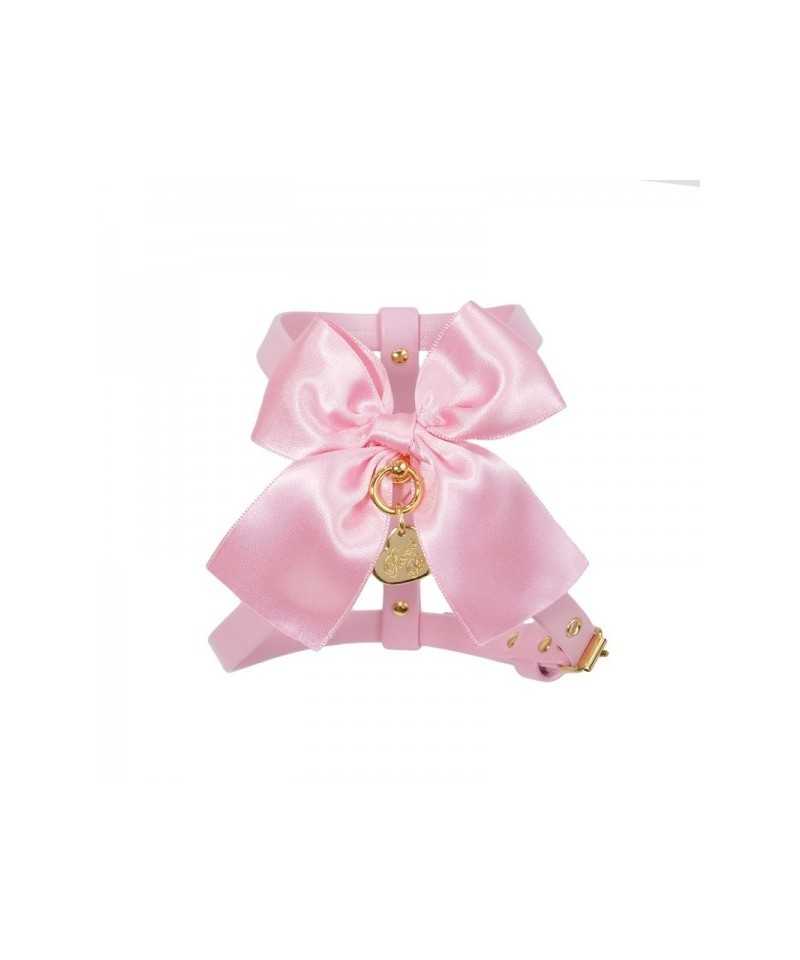 Piccoli Pets SATIN BOW HARNESS PINK ECOLEATHER/GOLD