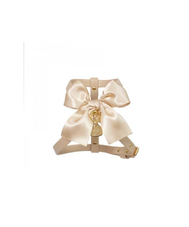 Piccoli Pets SATIN BOW HARNESS COOKIE ECOLEATHER/GOLD
