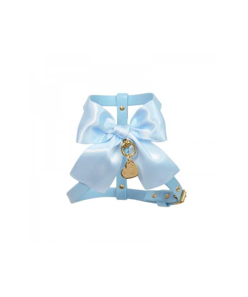 Piccoli Pets SATIN BOW HARNESS SKY ECOLEATHER/GOLD