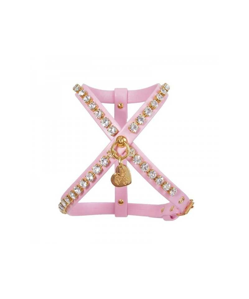 Piccoli Pets DIAMOND CHAIN HARNESS PINK ECOLEATHER/GOLD