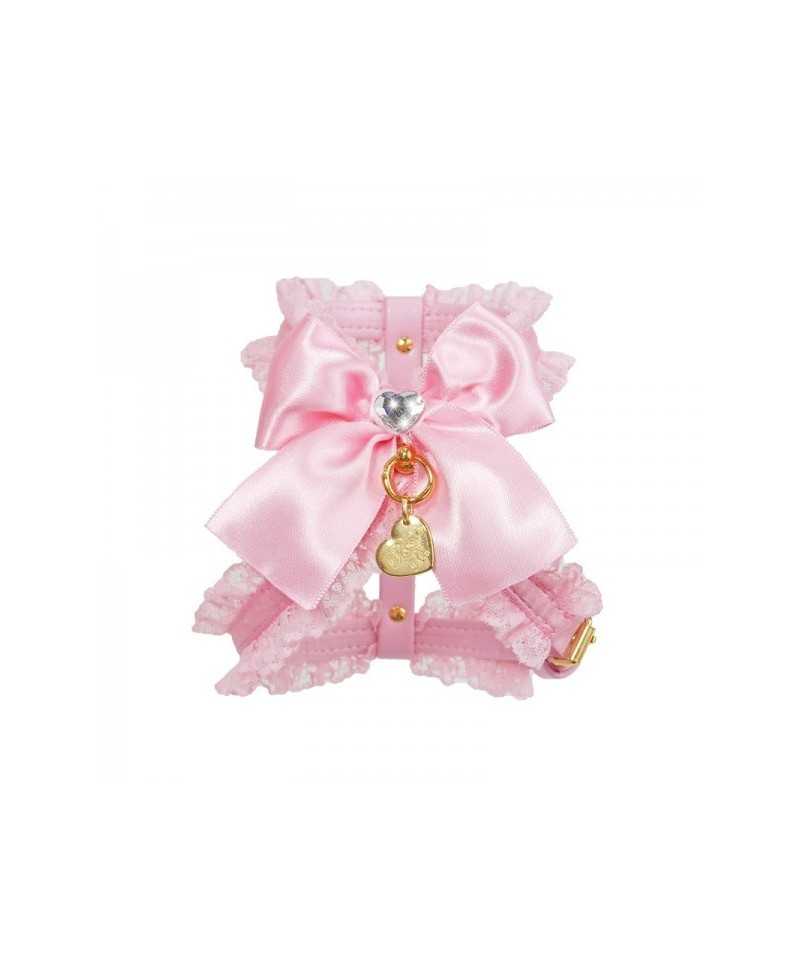 Piccoli Pets DENTELLE BOW HARNESS PINK ECOLEATHER/GOLD