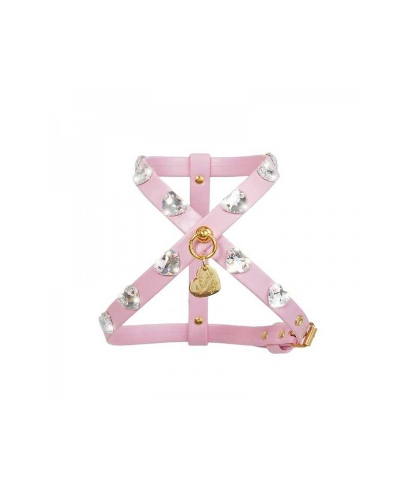 Piccoli Pets HEARTS HARNESS PINK ECOLEATHER/GOLD