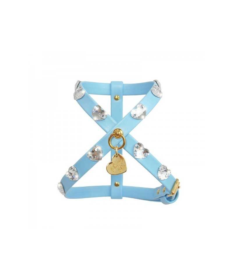 Piccoli Pets HEARTS HARNESS SKY ECOLEATHER/GOLD