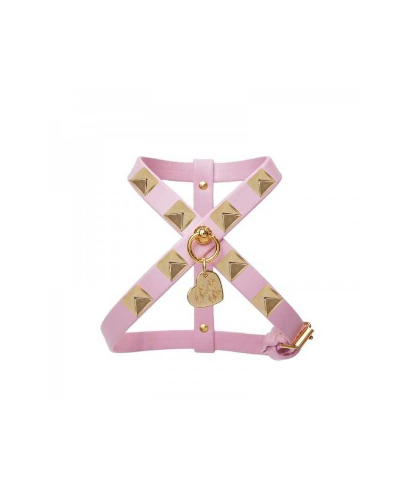 Piccoli Pets PYRAMID STUD HARNESS PINK ECOLEATHER/GOLD