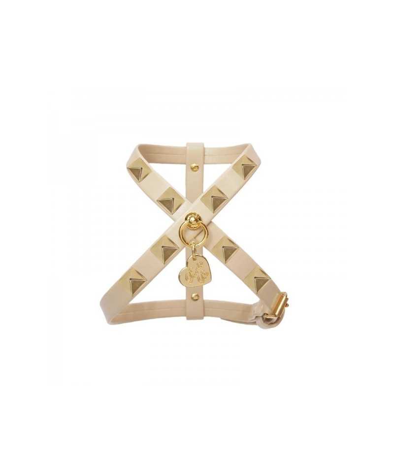 Piccoli Pets PYRAMID STUD HARNESS COOKIE ECOLEATHER/GOLD