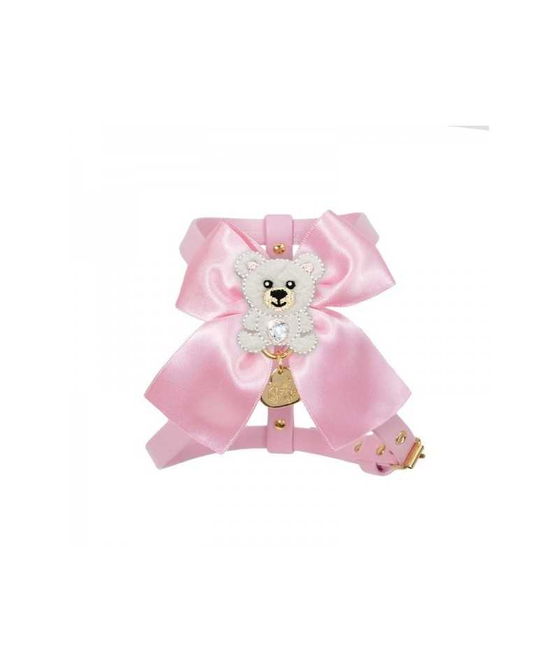 Piccoli Pets POLAR TEDDY ON BOW HARNESS PINK ECOLEATHER/GOLD