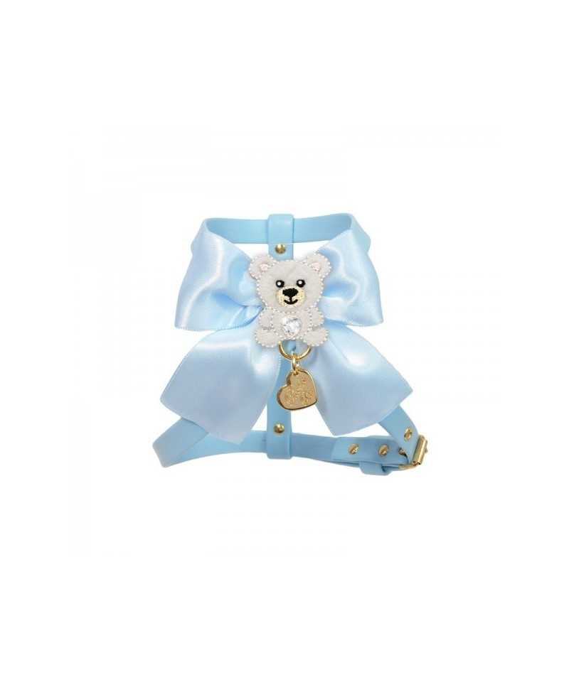 Piccoli Pets POLAR TEDDY ON BOW HARNESS SKY ECOLEATHER/GOLD