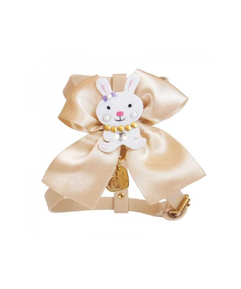 Piccoli Pets BUNNY ON BOW HARNESS COOKIE ECOLEATHER/GOLD