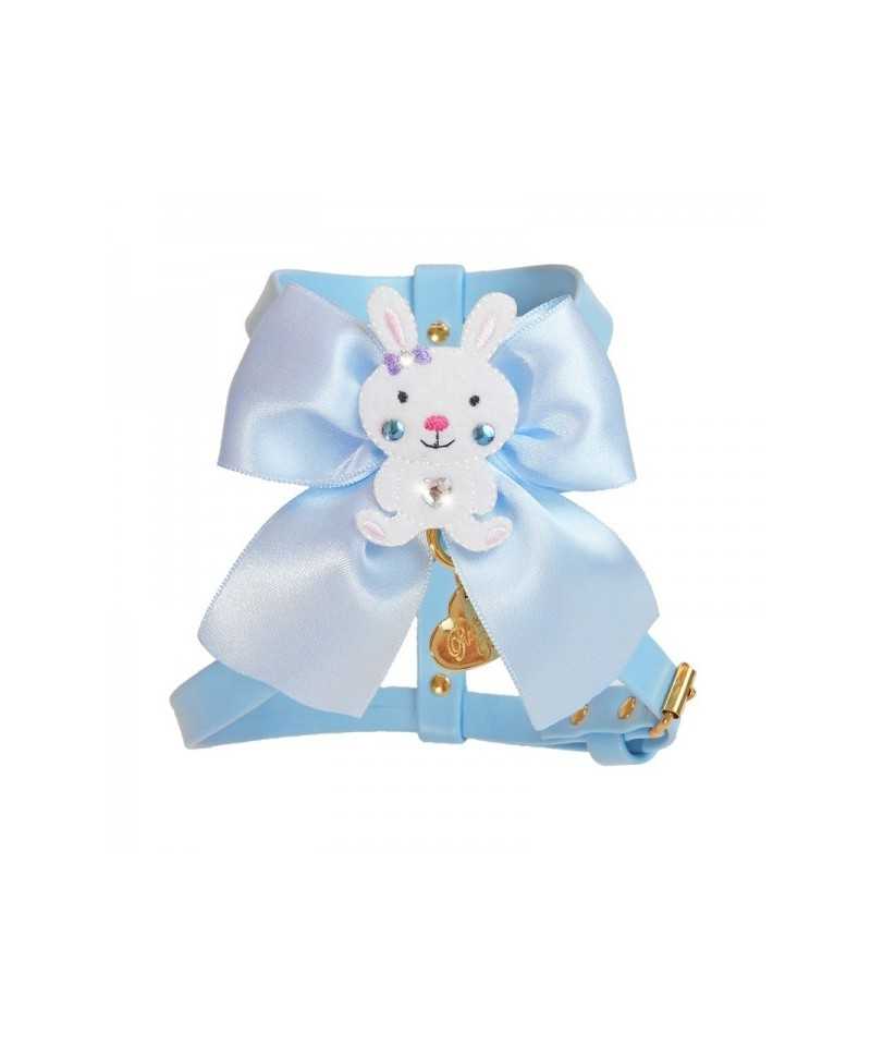 Piccoli Pets BUNNY ON BOW HARNESS SKY ECOLEATHER/GOLD