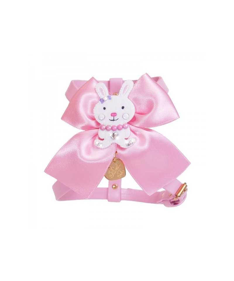 Piccoli Pets BUNNY ON BOW HARNESS PINK ECOLEATHER/GOLD