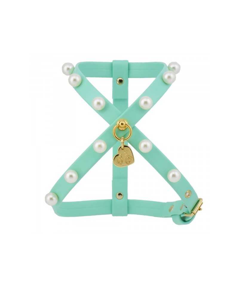 Piccoli Pets ECO PEARLS HARNESS TIFFANY ECOLEATHER/GOLD