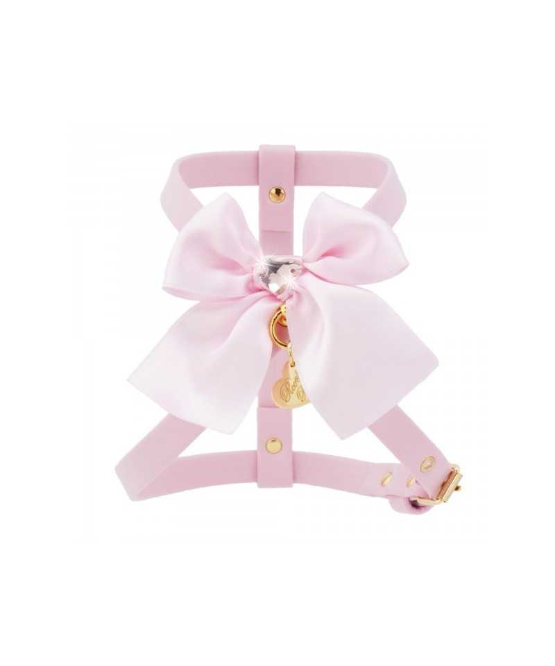 Piccoli Pets HEART SEW ON BOW HARNESS POWDER ROSE ECOLEATHER/GOLD