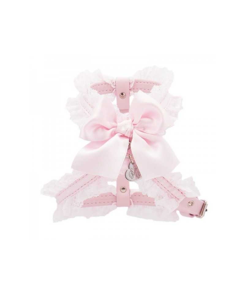 Piccoli Pets LOVELY BOW HARNESS POWDER ROSE ECOLEATHER/SILVER