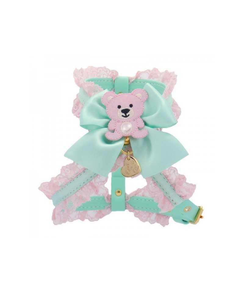 Piccoli Pets MISS TEDDY LACE HARNESS ACQUA ECOLEATHER/GOLD