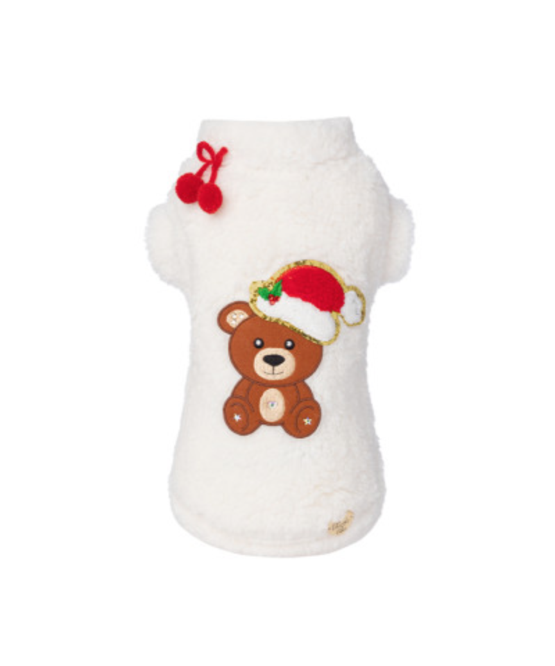 Puffy Fur Santa Teddy Sweater White Piccoli Pets